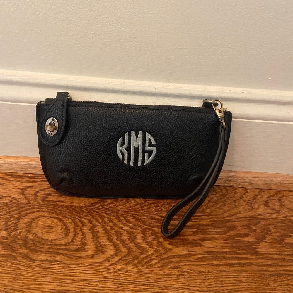 Joy monogrammed mini wristlet